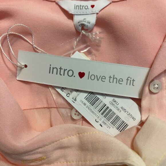 Intro. Pink/Yellow/White button-down 3/4 roll tab sleeves blouse, size S - Picture 3 of 3